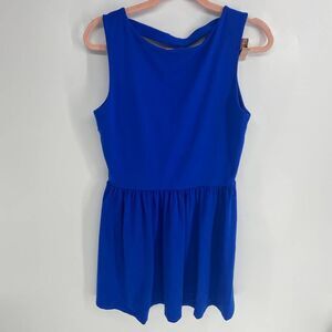 Susana Monaco Royal Blue Tank Fit Flare Dress v back high neck front womens l